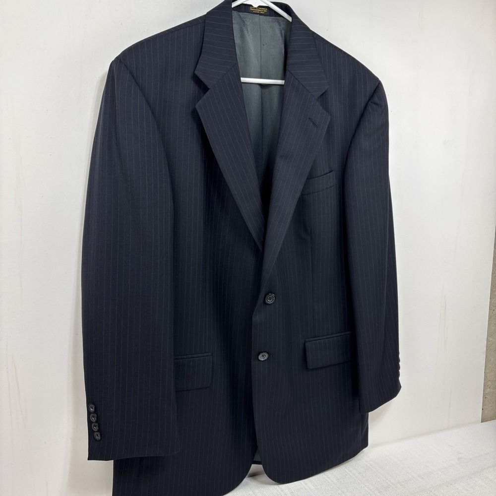 Oscar De La Renta Cashmere Wool Blend Navy‎ Pinstripe Blazer Suit Jacket 42L EUC - Picture 3 of 13